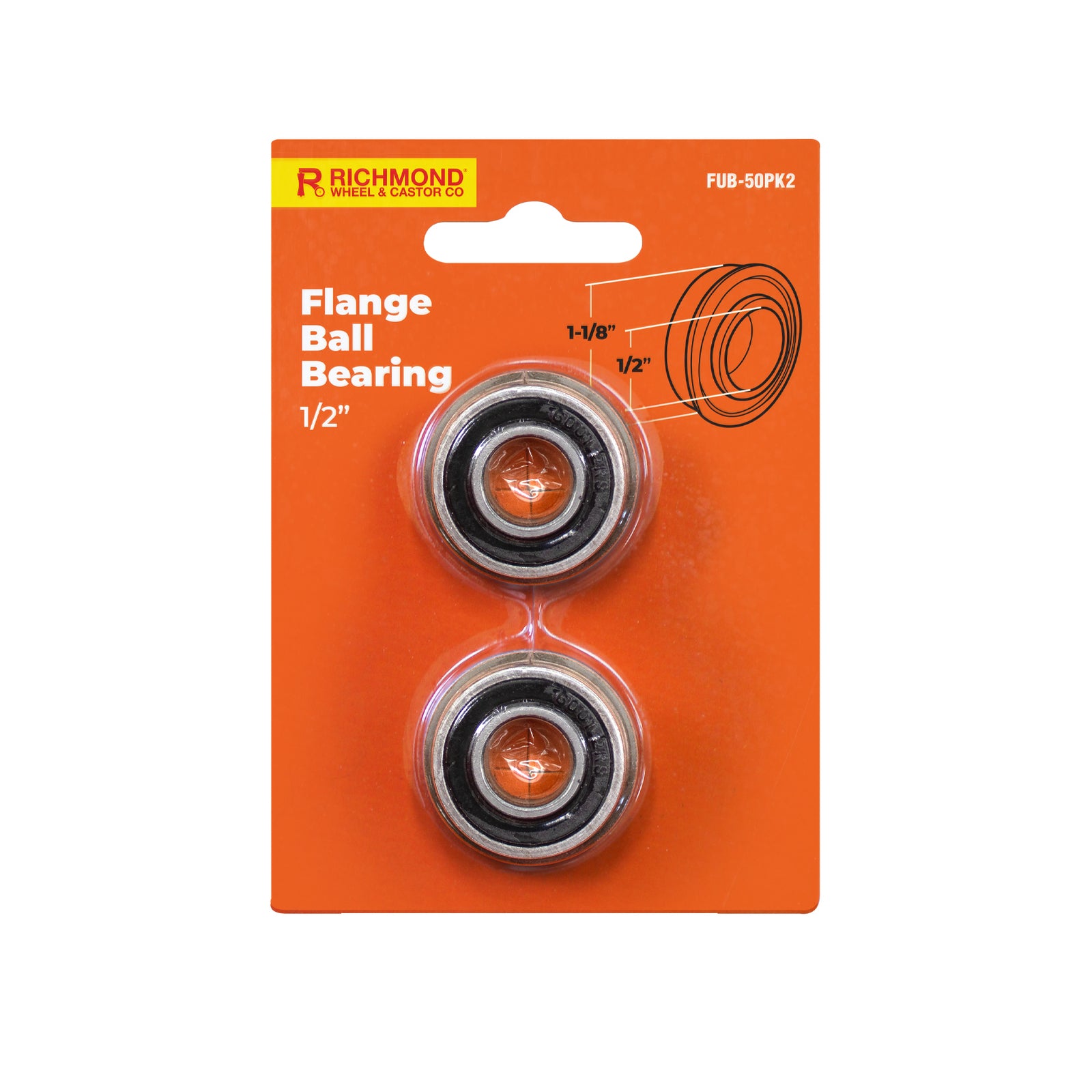 Richmond 1-1/8" x 1/2" Unground Flanged Ball Bearing - 2 Pack
