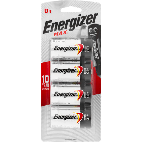 Energizer Max D Alkaline Batteries 4 Pack Long Lasting Power