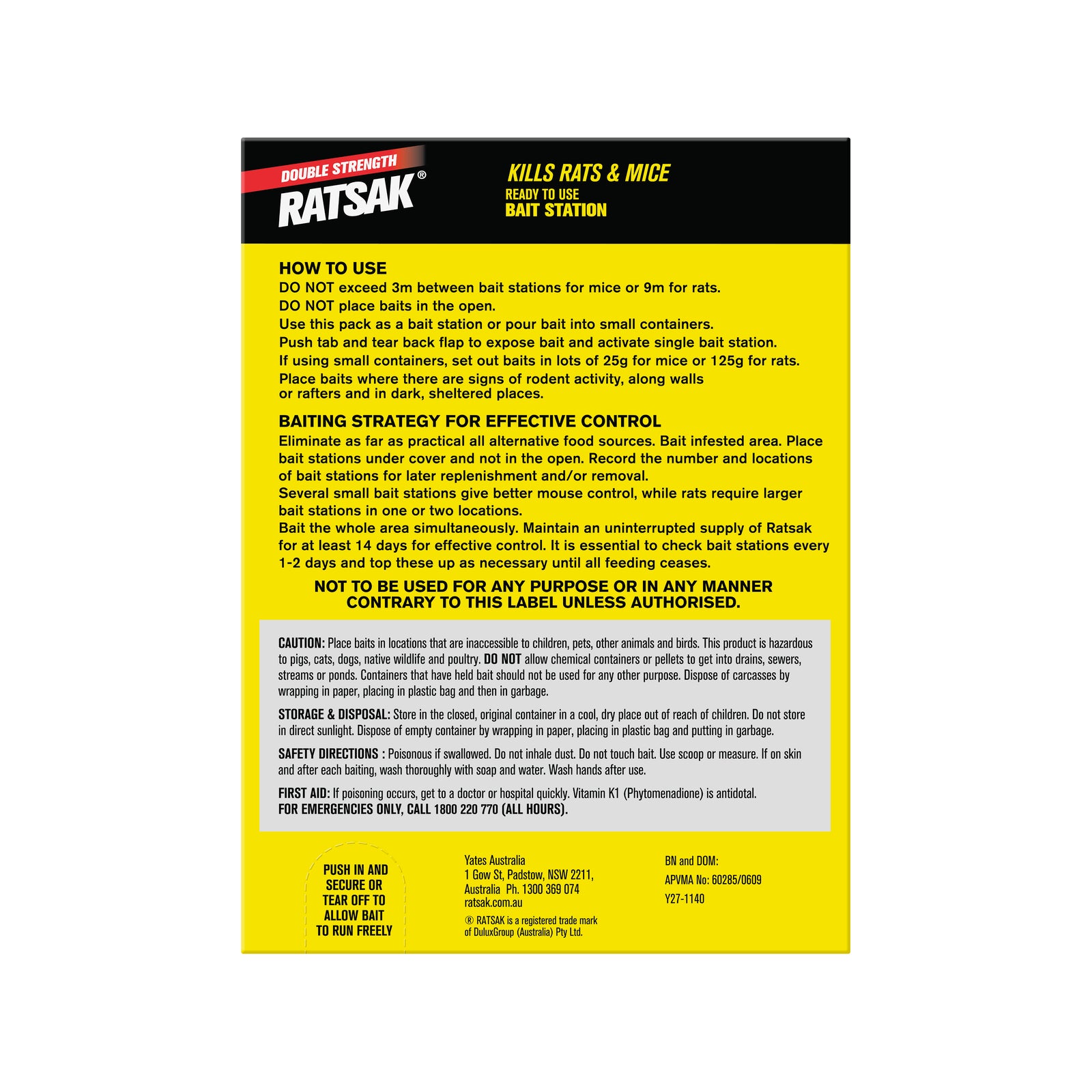 Ratsak Double Strength Bait Station 1kg - Indoor Rat & Mouse Pellets