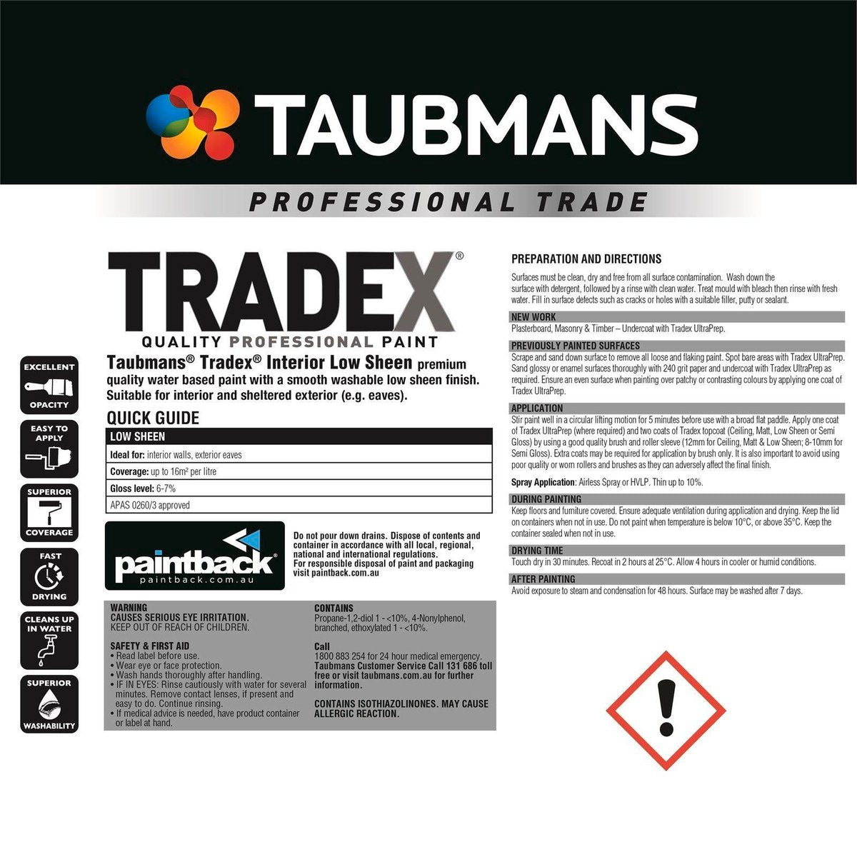 Taubmans Tradex White Low Sheen Interior Wall Paint 4L - 4L - Water Based - Washable - UV Resistant - SuperSaverAU - view 4