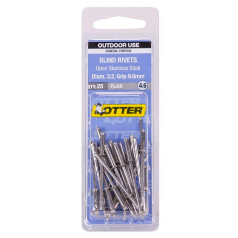 Otter 3.2 x 9.6mm Open Stainless Steel Blind Rivets 25 Pack