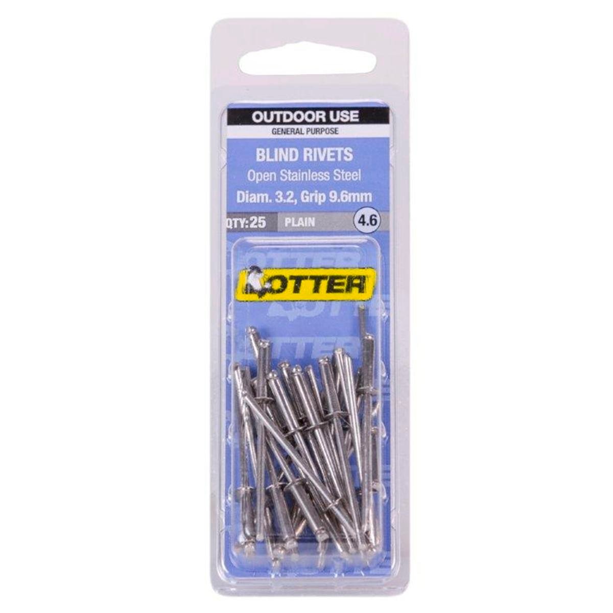 Otter 3.2 x 9.6mm Open Stainless Steel Blind Rivets 25 Pack