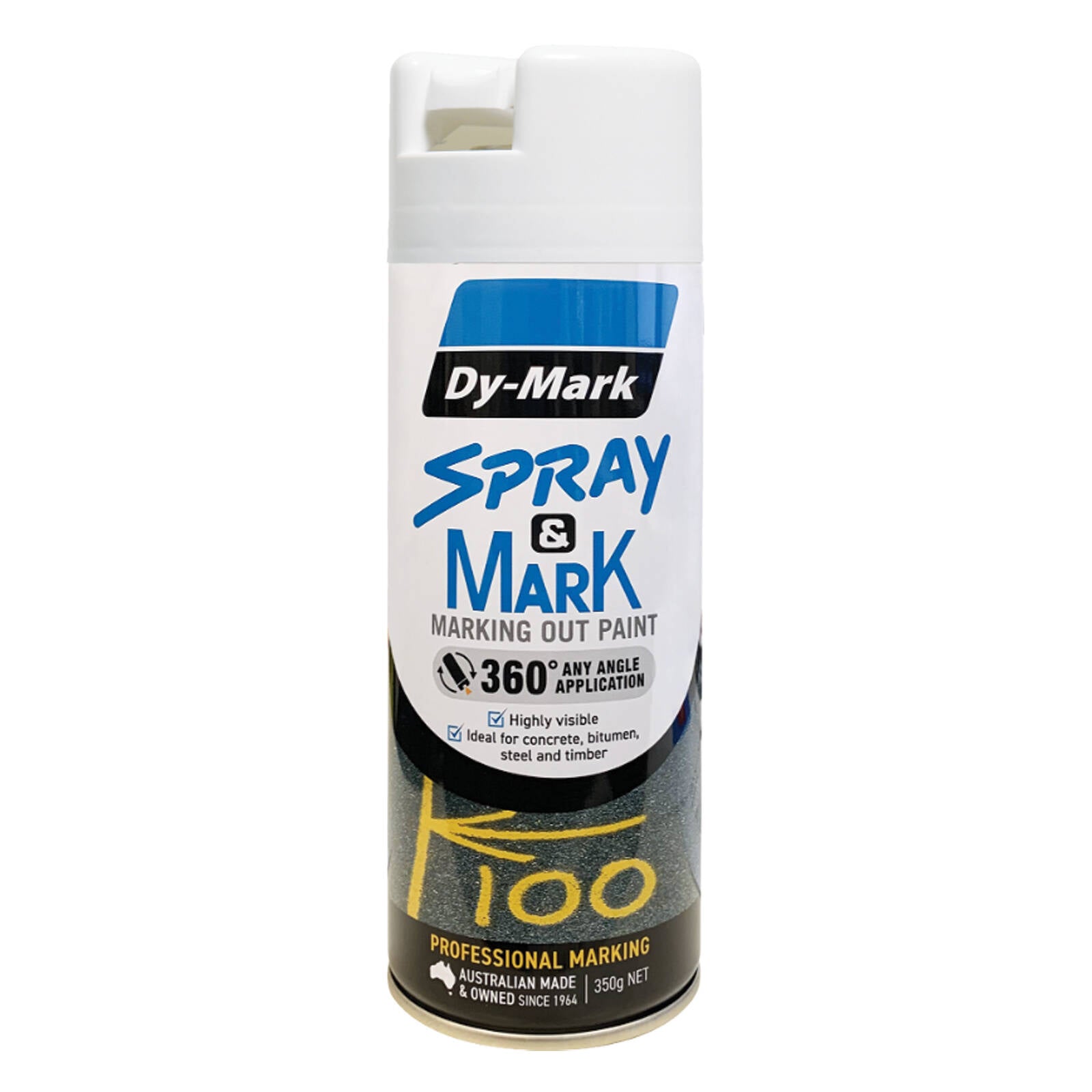 Dy-Mark Spray and Mark Paint 350g White Splatter Resistant Inverted Marking Spray