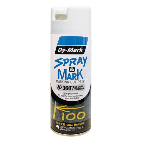 Dy-Mark Spray and Mark Paint 350g White Splatter Resistant Inverted Marking Spray