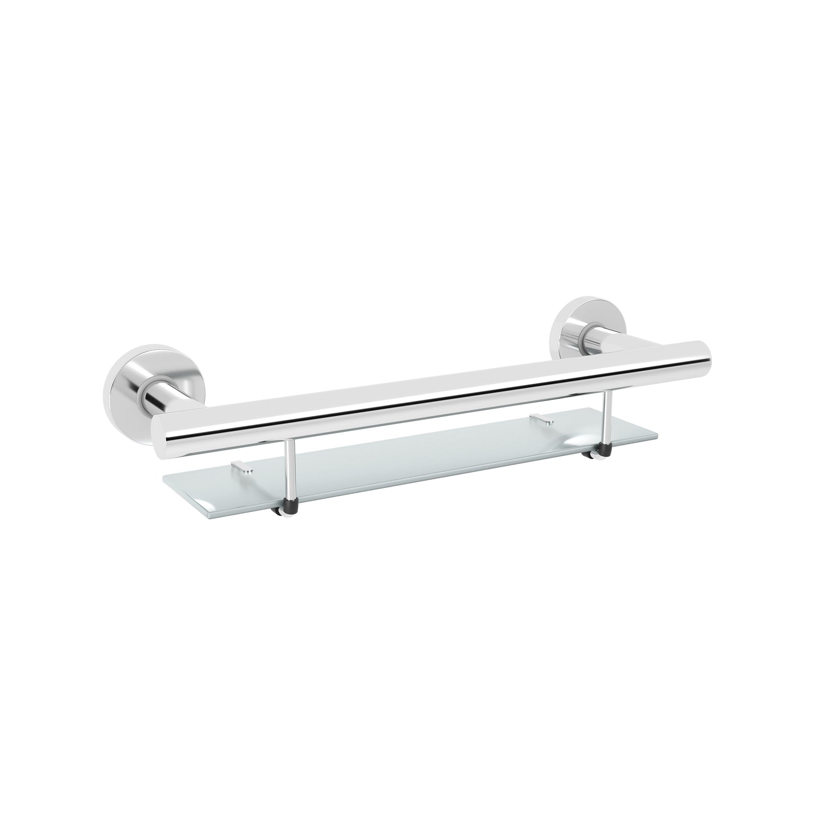 evekare 488mm Bath Shelf with Grab Rail - Stainless Steel & Glass 250kg