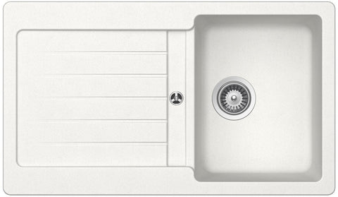 Abey Single Bowl Sink with Left Hand Drainer - Cristalite Plus - White Alpina Finish - Top Mount - TD100W
