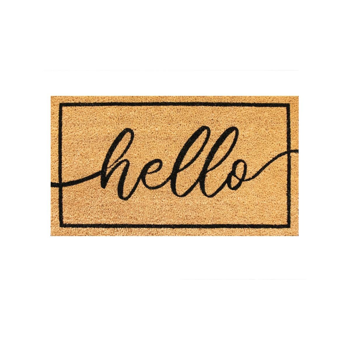 Madras Link 40 x 70cm Black Decorative Hello Coir Door Mat, Coir & Vinyl