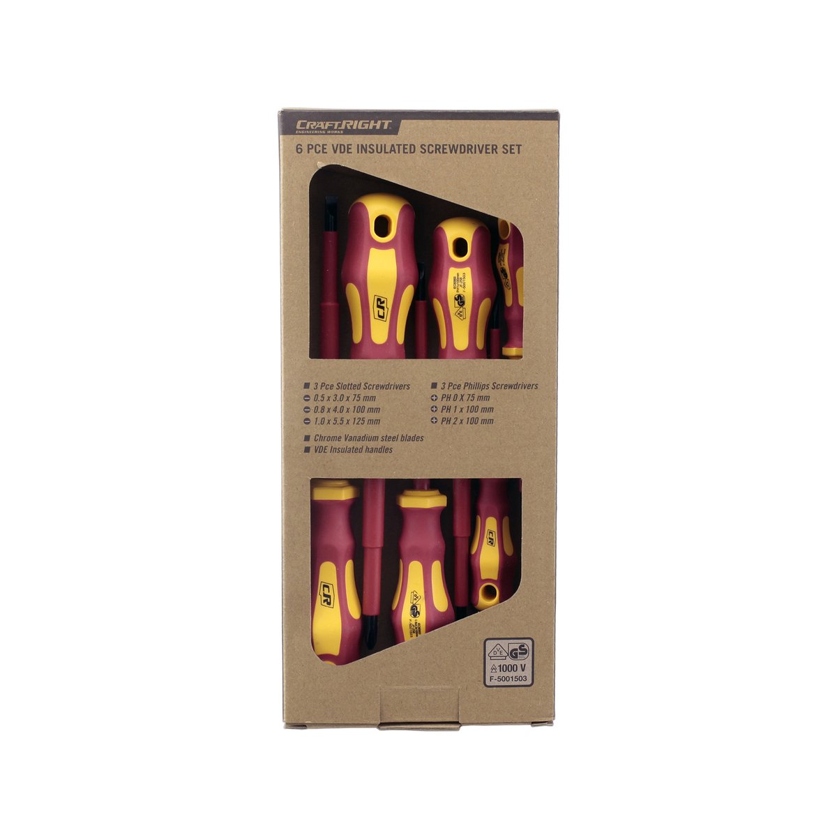 Craftright 6 Piece Insulated VDE CRV Red/Yellow Screwdriver Set SL and PH