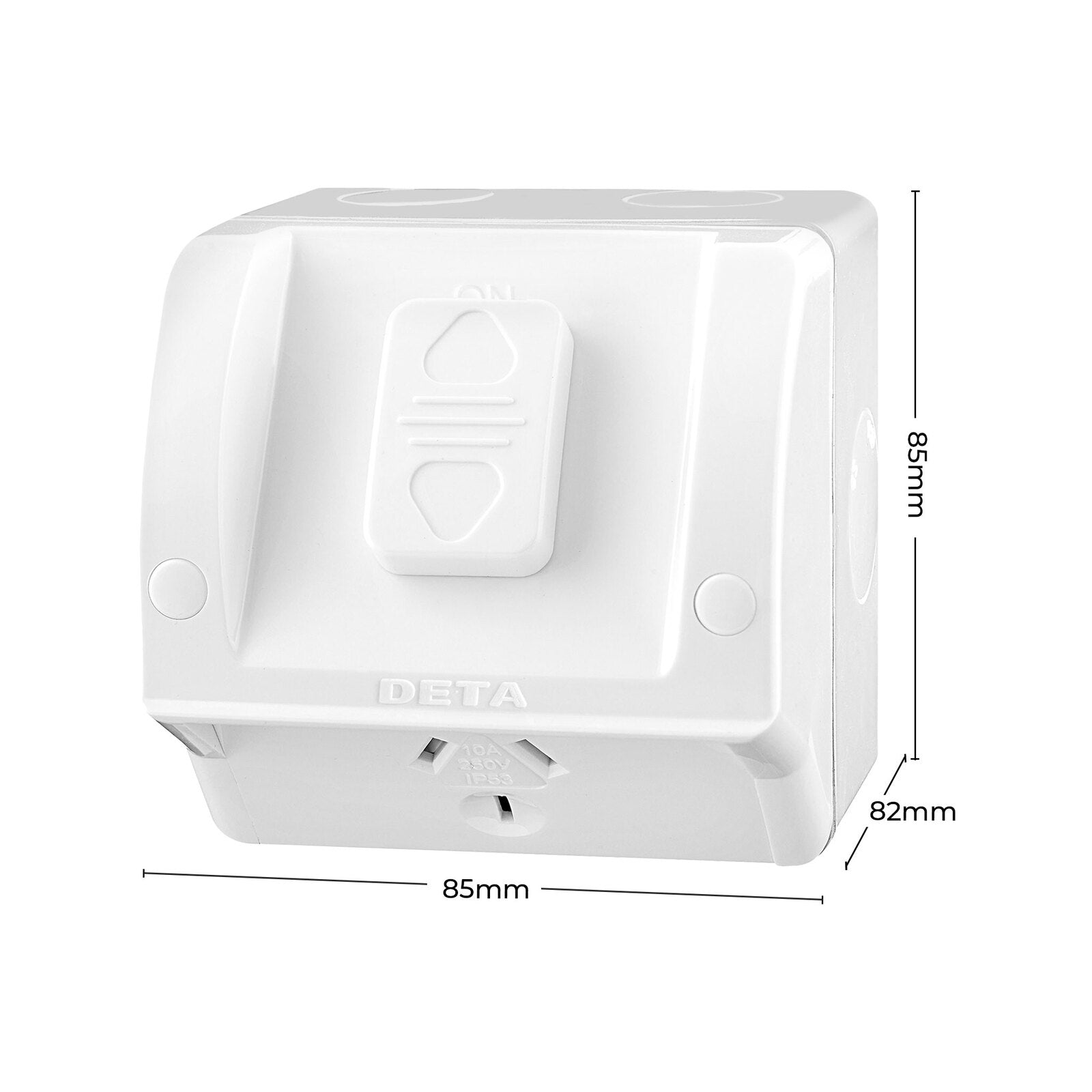DETA Rhodium Plated Single Outdoor Powerpoint, 240V 10A, White Polycarbonate, IP54