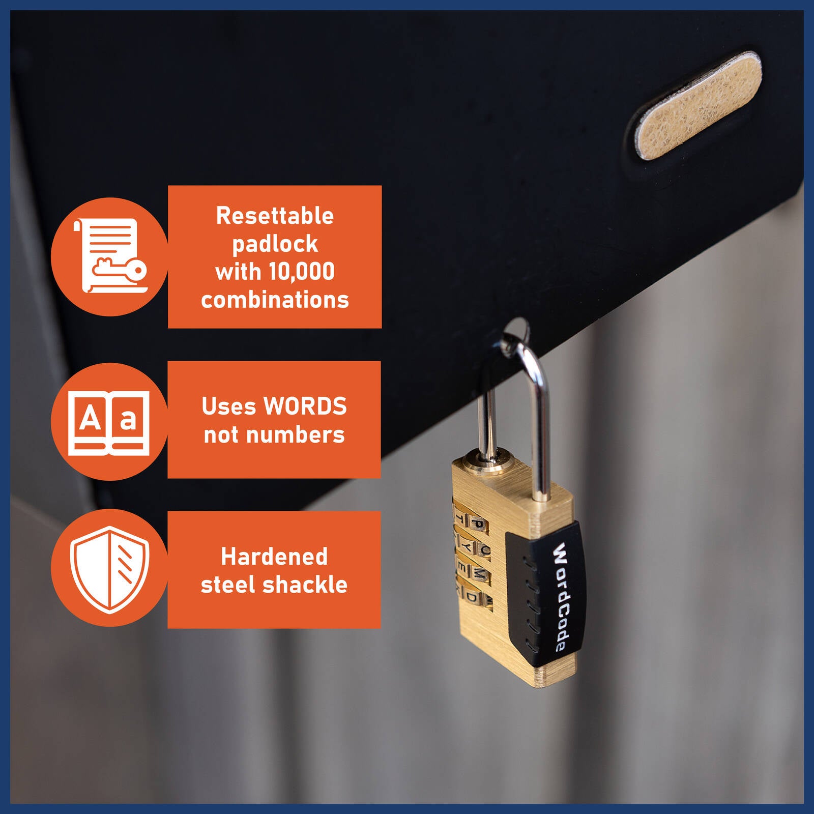 Wordcode 24mm Brass 4 Dial Resettable Combination Padlock