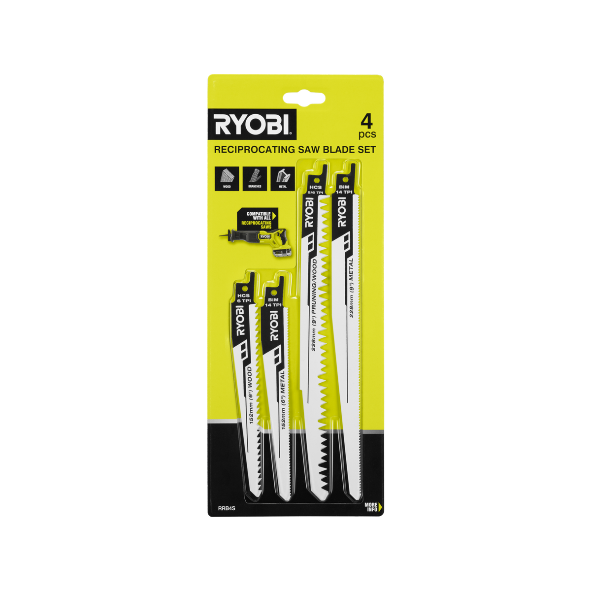 Ryobi Reciprocating Saw Blade Set - 4 Piece - 9" Blades - Wood & Metal Cutting - SuperSaverAU - view 2