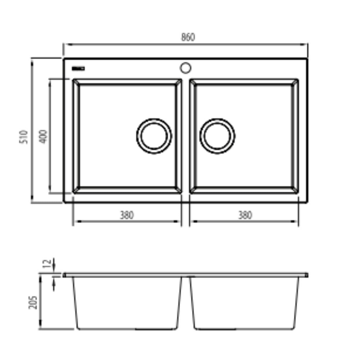 Oliveri Santorini White Double Bowl Topmount Sink - Granite Quartz, Scratch Resistant - ST-WH1564OF