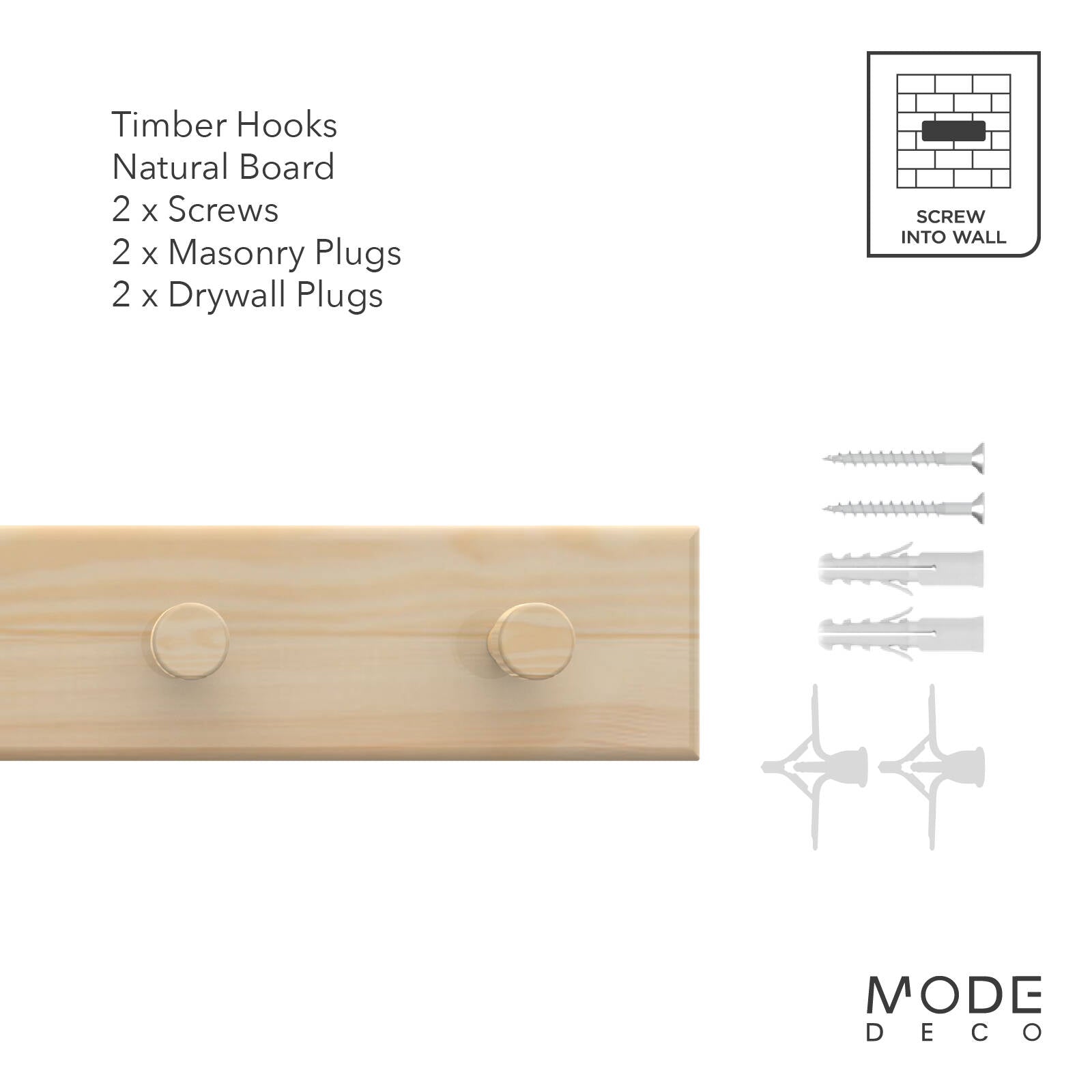 MODE 4 Timber Hooks On Pine Board Key Rack 245mm Entryway Key Holder