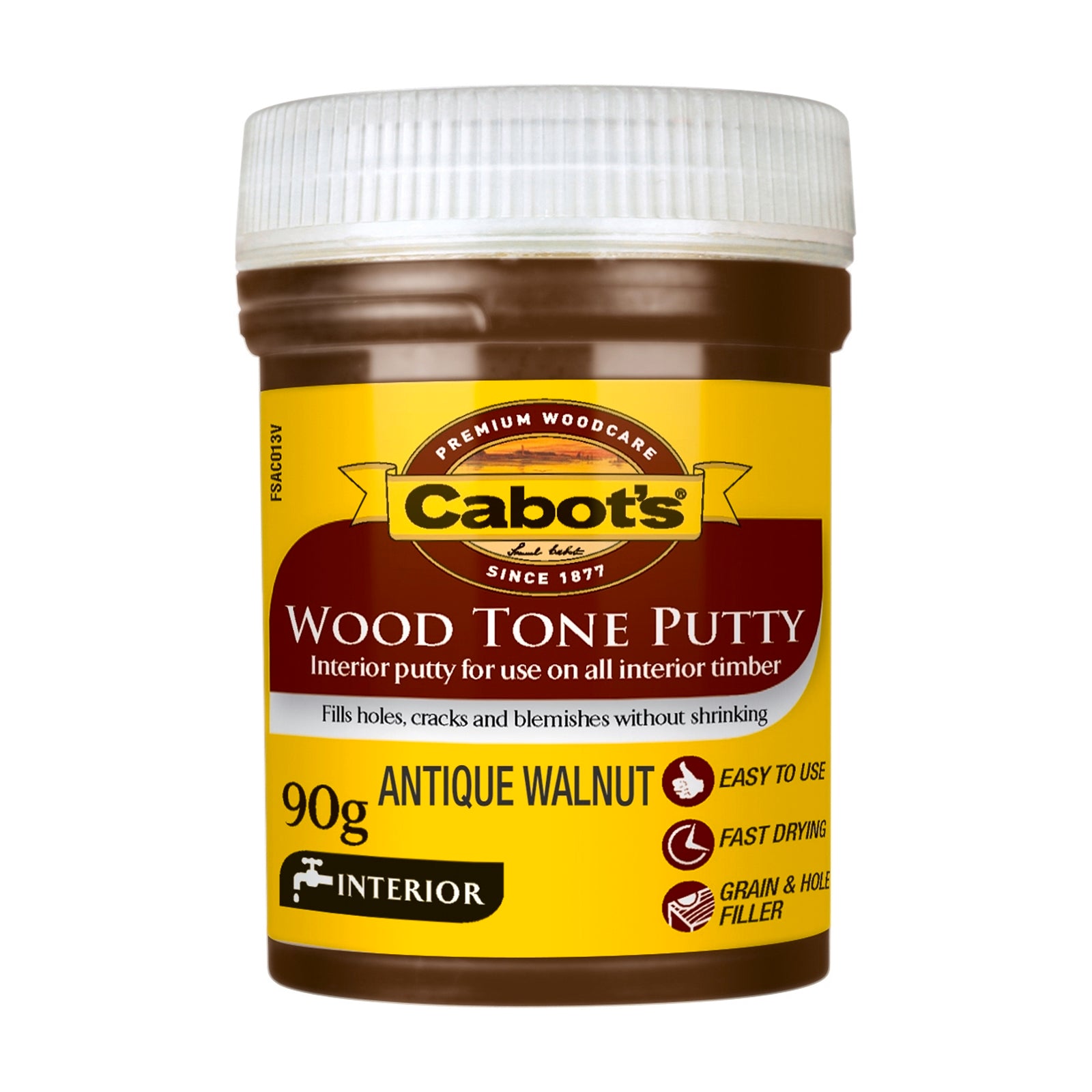Cabot's Wood Tone Putty 90g Antique Walnut, Water-Based Interior Timber Hole & Crack Filler