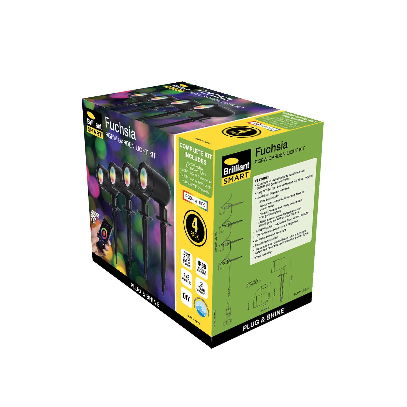 Brilliant Black Smart Fuchsia RGBW Garden Light Kit, 3W, 4 Pack, Outdoor 22645/06