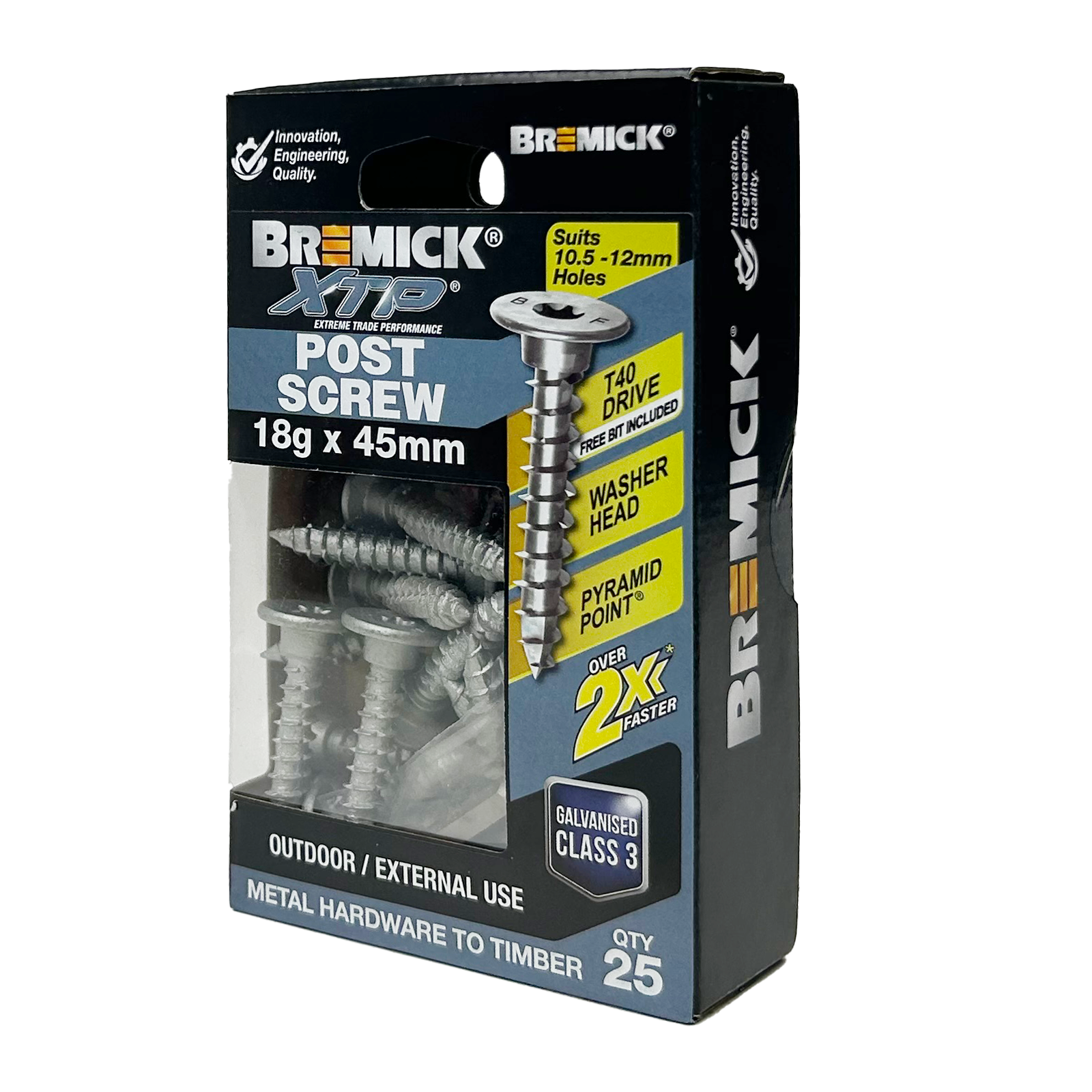 Bremick XTP 18g x 45mm Galvanised Washer Head T40 Post Screw 25 Pack