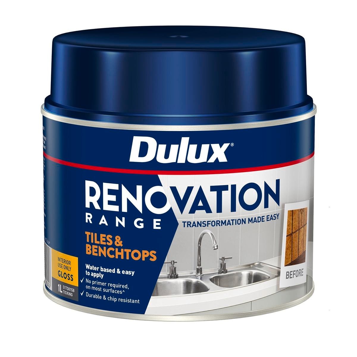 Dulux Renovation Range 1L Ticking Gloss Tiles and Benchtops Water Based
