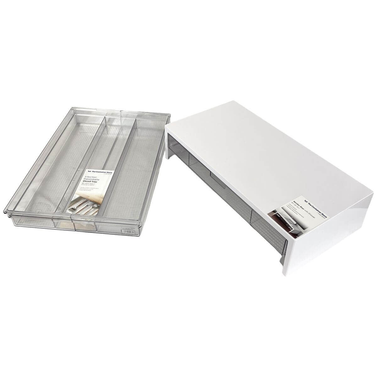 The Container Store 2 Piece Office Pack - Monitor Riser, Drawer Organiser, Clear PET - VTCS-OFFICE-P1