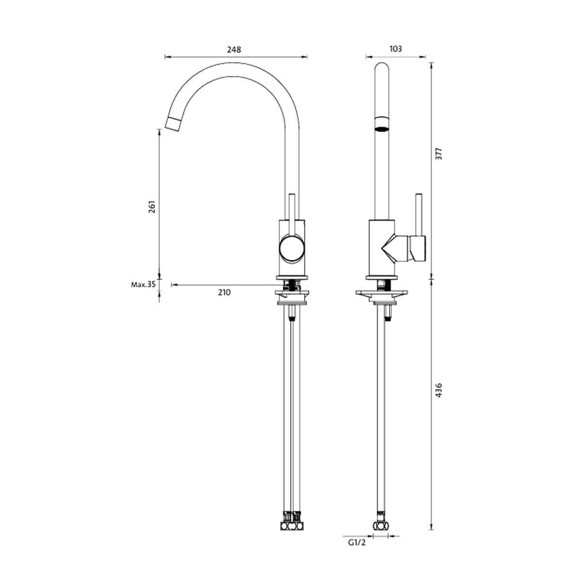 Abey Lucia lead-free gooseneck kitchen mixer tap - knurled handle, brushed brass - 3K4-KBB-LF