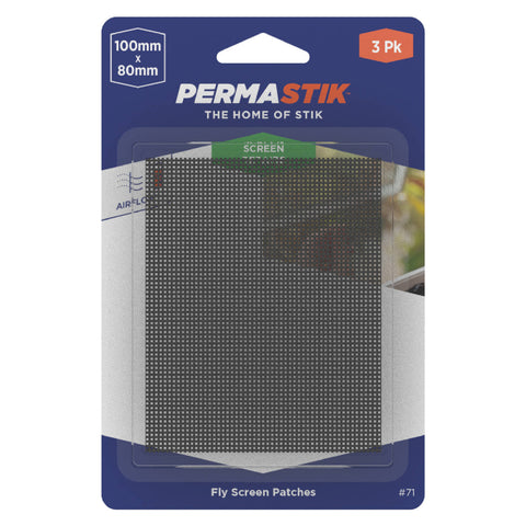 Permastik 100 x 80mm Black Fibreglass Adhesive Screen Patches - 3 Pack