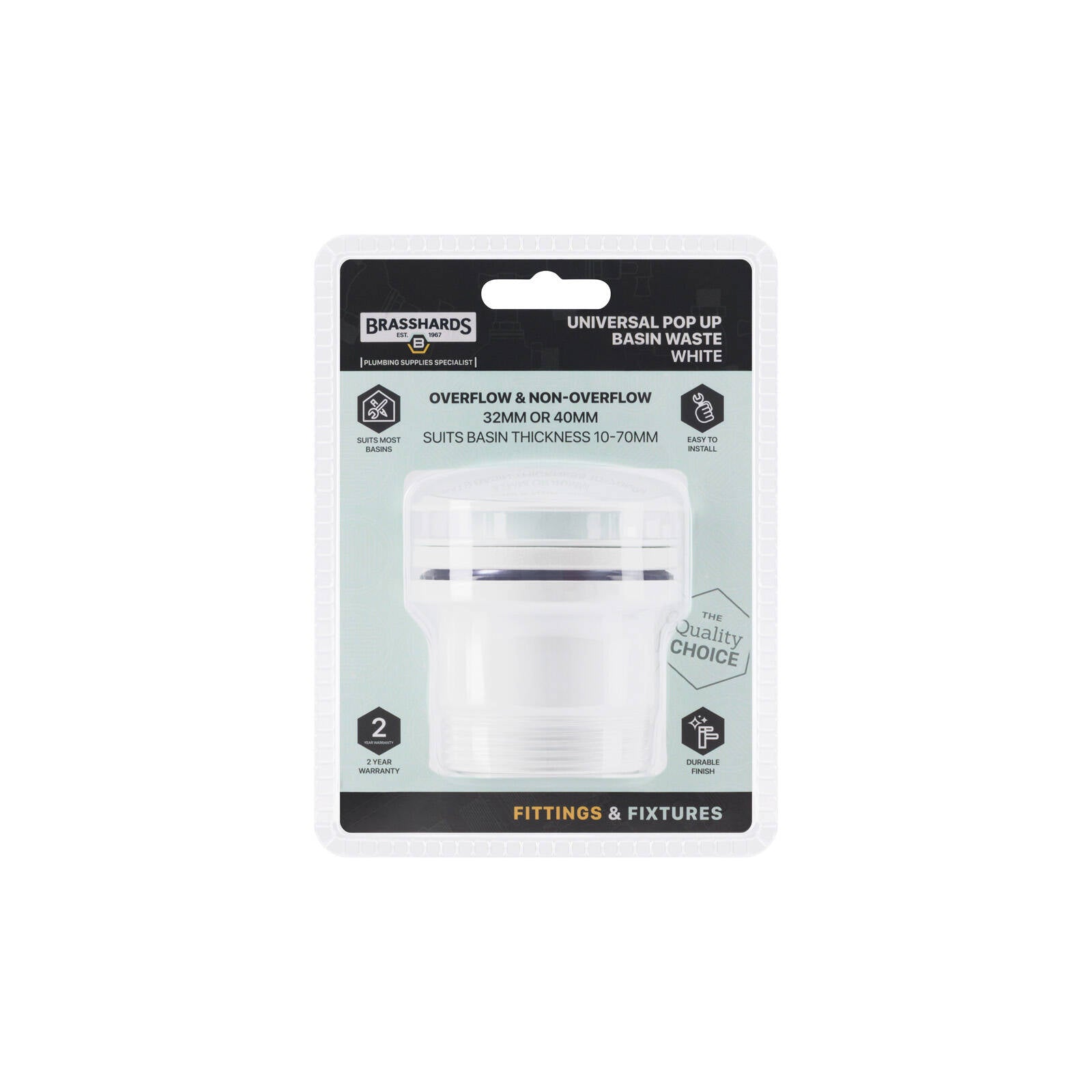 Brasshards White Universal Pop Up Dome Basin Waste with Overflow