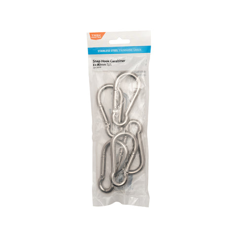 Taskmaster 8 x 80mm 316 Stainless Steel Snap Hook - 5 Pack