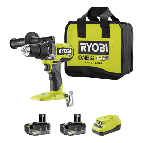 Ryobi 18V ONE+ HP Brushless High Torque Hammer Drill Kit R18XPD242B, 2 x 4Ah