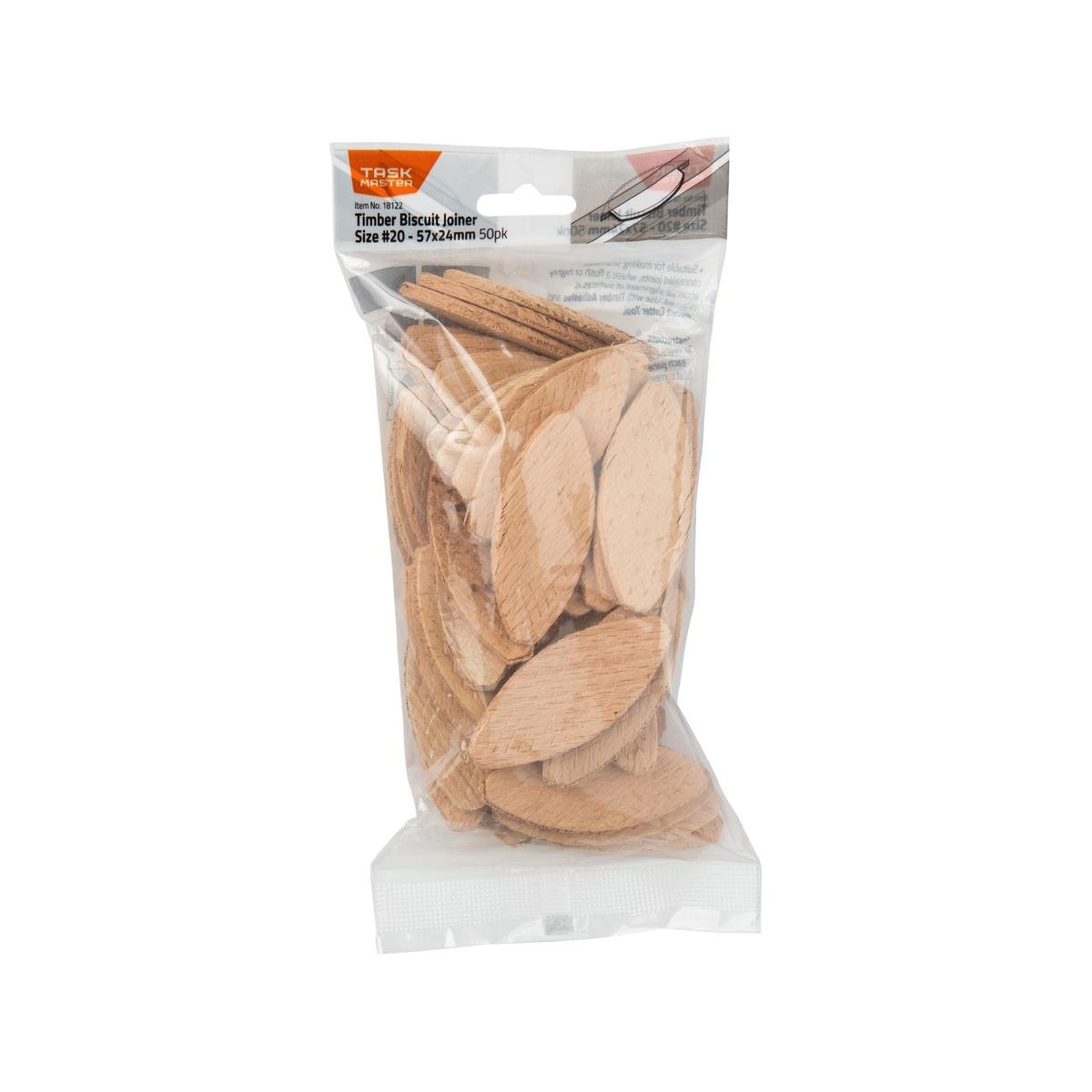 Taskmaster Biscuit Joiner - Size #20 - 57 x 24mm - Pack of 50 - Natural Timber - SuperSaverAU - view 1