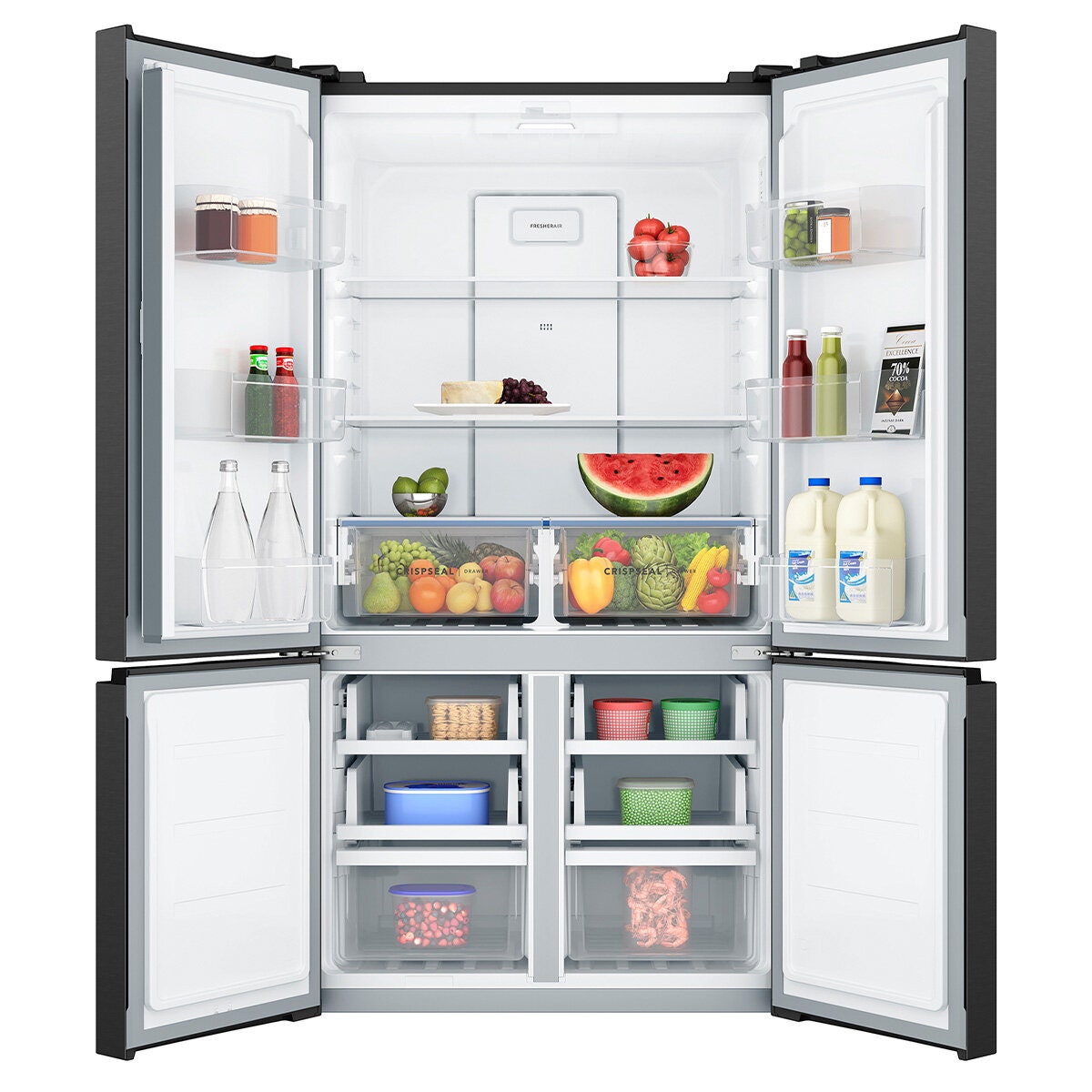 Westinghouse 547L Quad Door Refrigerator - Matte Black, FresherAir Carbon Filtration, Frost Free - WQE5400BD