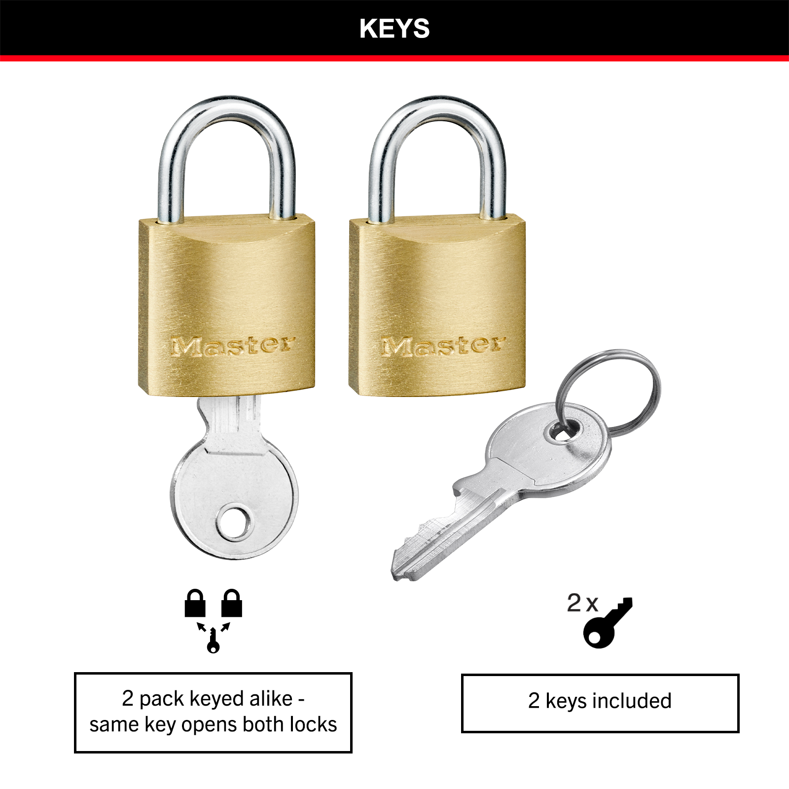 Master Lock 20mm Solid Brass Keyed Padlock, 2 Pack Keyed Alike, Steel Shackle