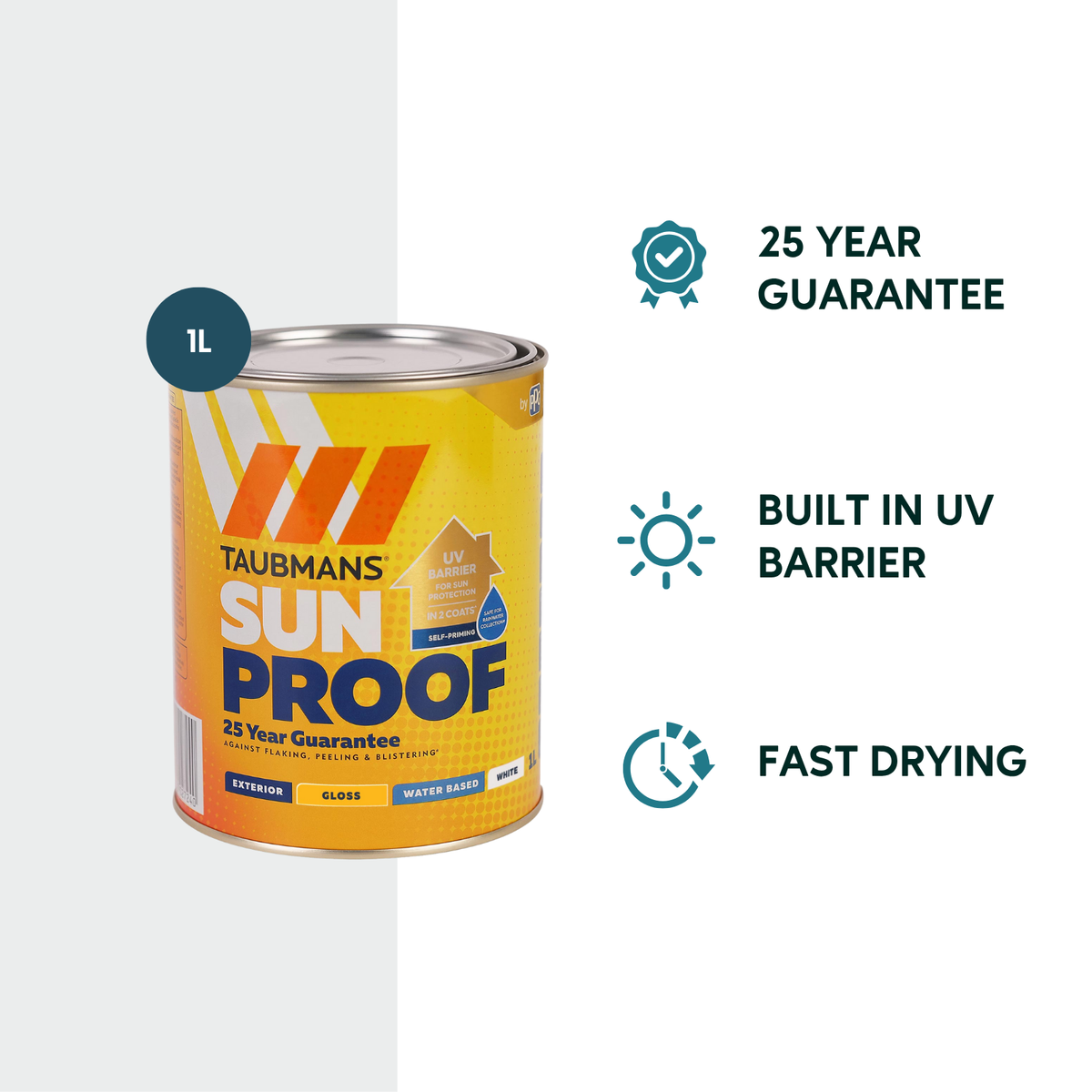 Taubmans 1L White Gloss Sunproof Exterior Paint - Water-Based - UV Protection - SuperSaverAU - view 2