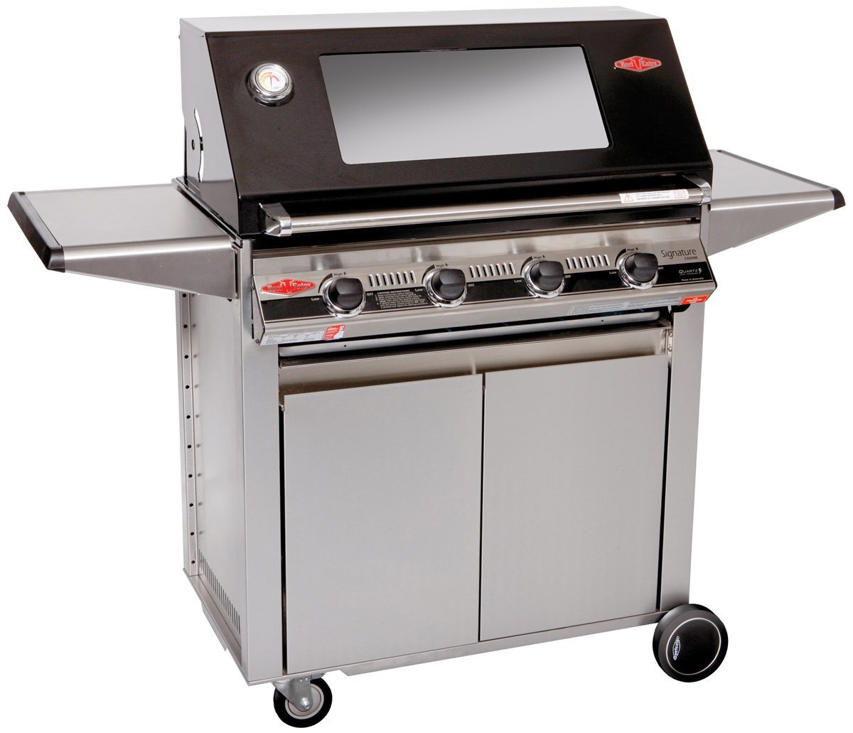 Beefeater Signature 3000E 4 Burner Mobile LPG BBQ - Black, Quartz Start, Hood Thermometer - BS19242