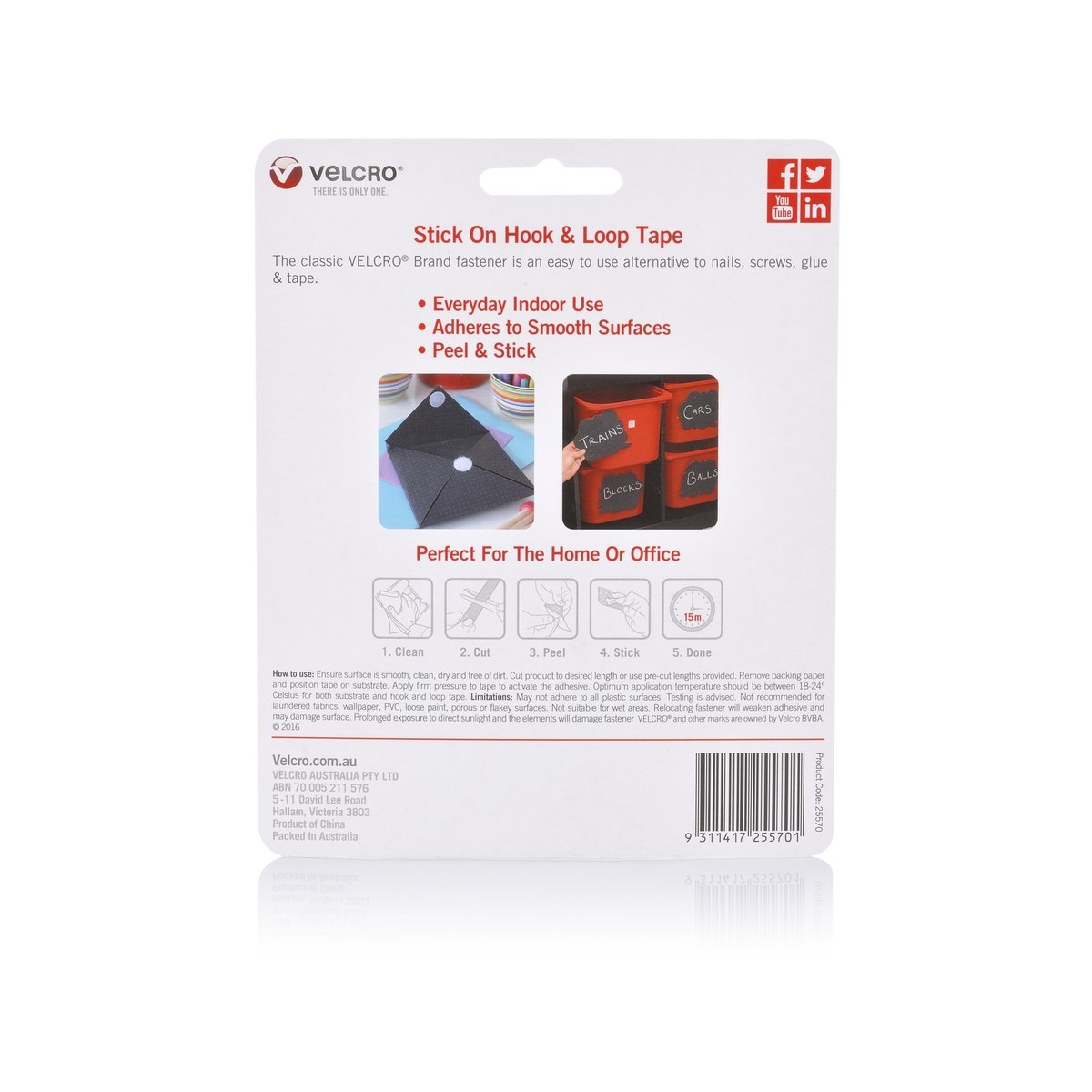 Velcro Brand Black Hook and Loop Tape 25mm x 1m Easy Adhesive Solution - SuperSaverAU - view 3