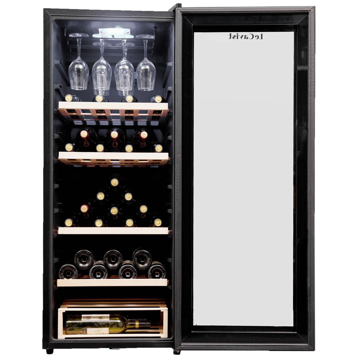 LeCavist Cuvee Emilion 111 Bottle Single Zone Wine Fridge - Black, UV Protected Glass Door - LCS100VN