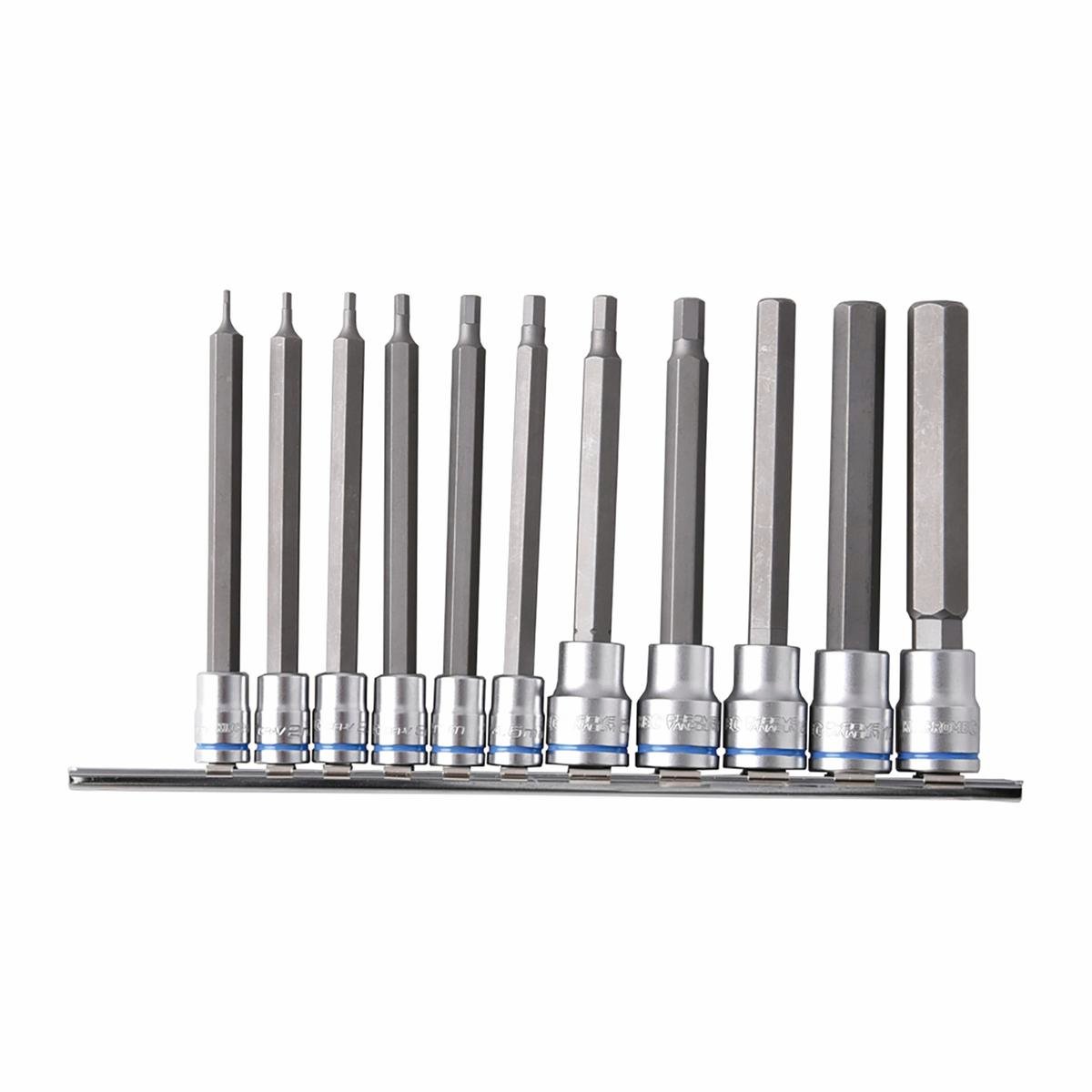 Kincrome 11 Piece 1/4" & 3/8" Drive Metric Long Hex Socket Rail, Chrome Vanadium Steel