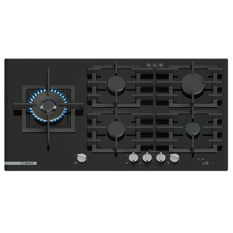 Bosch 90cm Series 8 Natural Gas Cooktop - Black Tempered Glass, FlameSelect, Home Connect - PRS9A6H40A