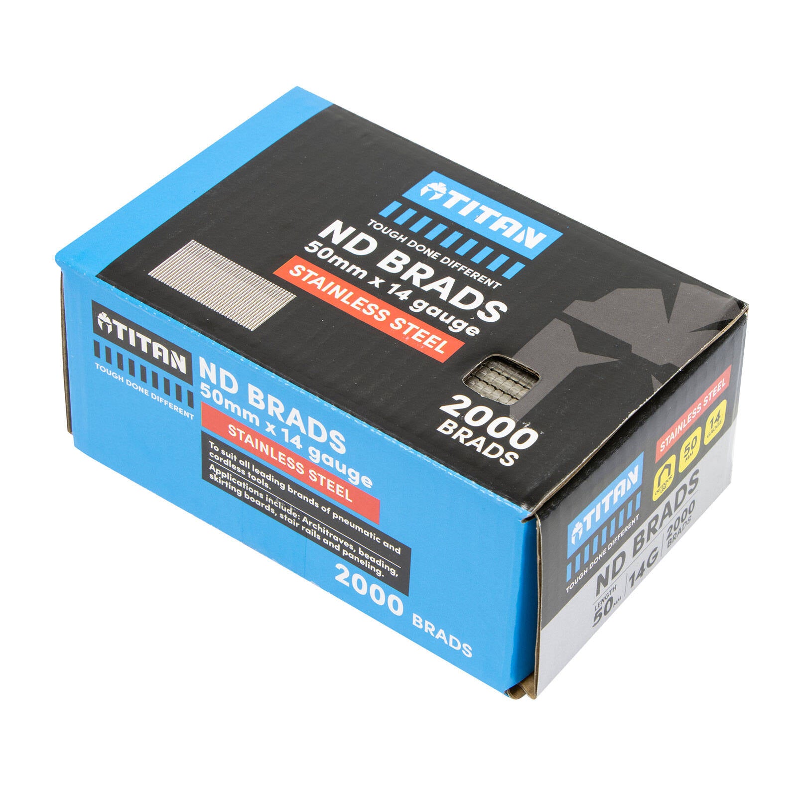 Titan 50 x 2mm 14 Gauge Stainless Steel Straight Collated ND Brads - 2000 Pack