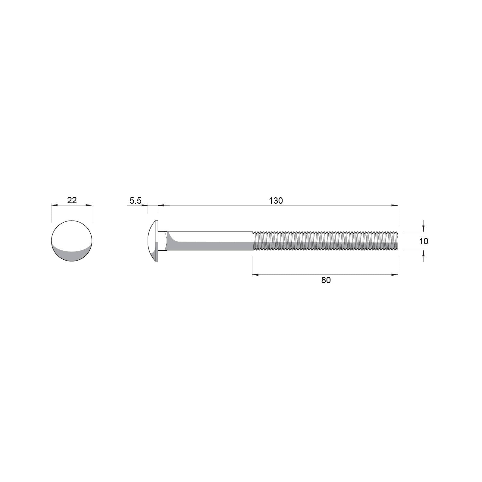 Zenith M10 x 130mm Hot Dip Galvanised Cup Head Bolt and Nut - Each