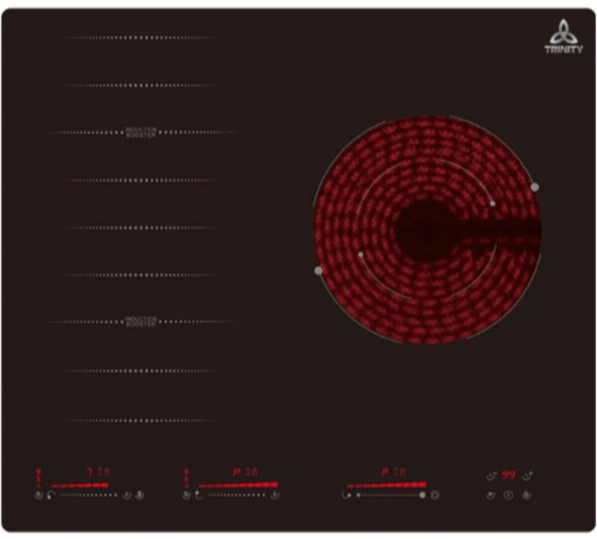 Trinity 60cm combo cooktop - 2 induction and 1 radiant zone, touch and slide controls - TRCI603