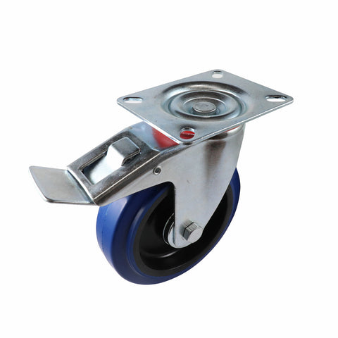 Easyroll 125mm Blue Rubber Swivel Brake Castor 150kg Load Indoor Outdoor
