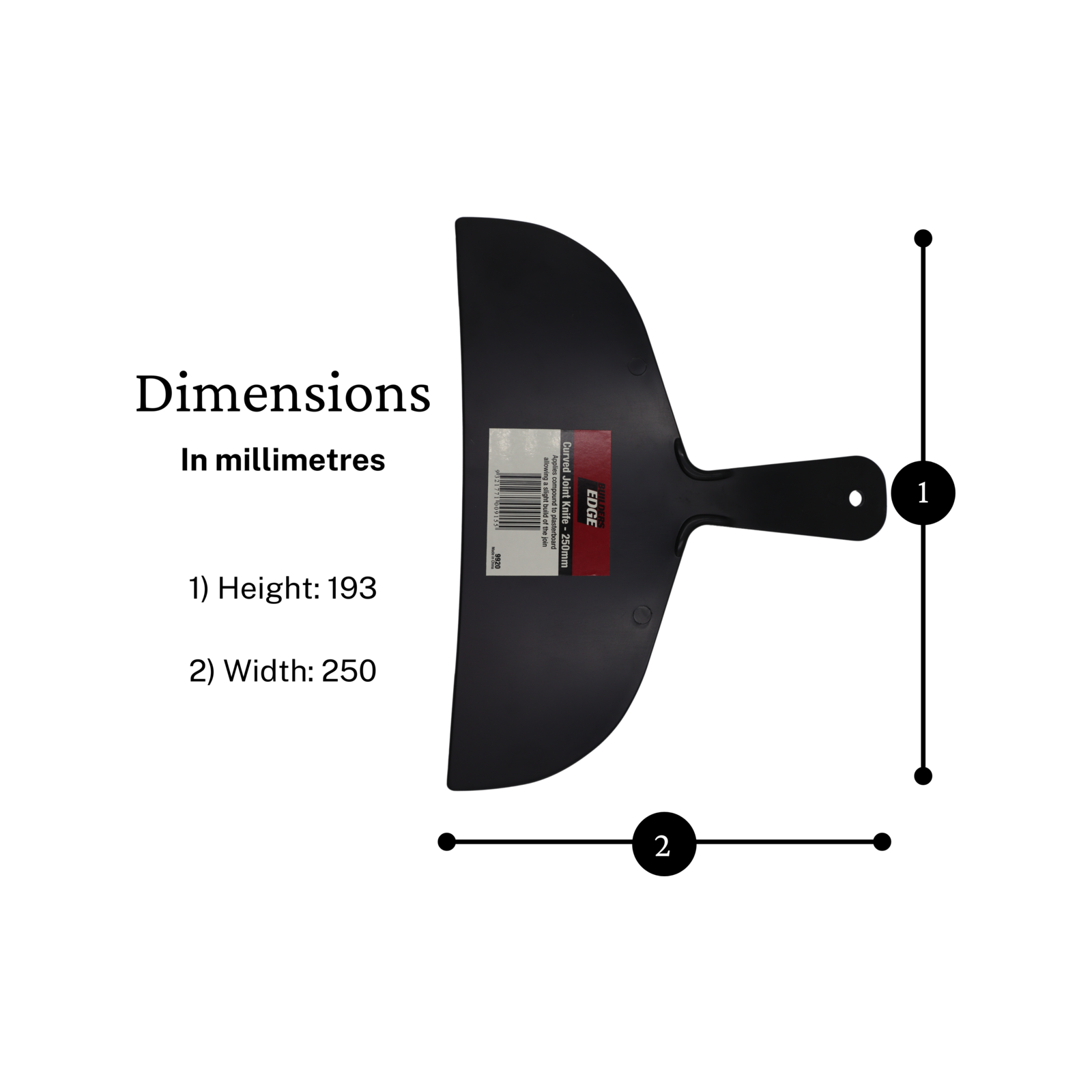 Builders Edge 250mm Plastic Curved Joint Plaster Knife Black