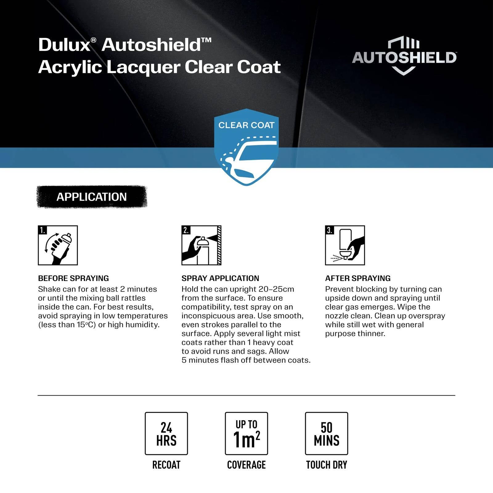 Dulux Autoshield Clear Gloss Acrylic Lacquer Spray Paint 340g