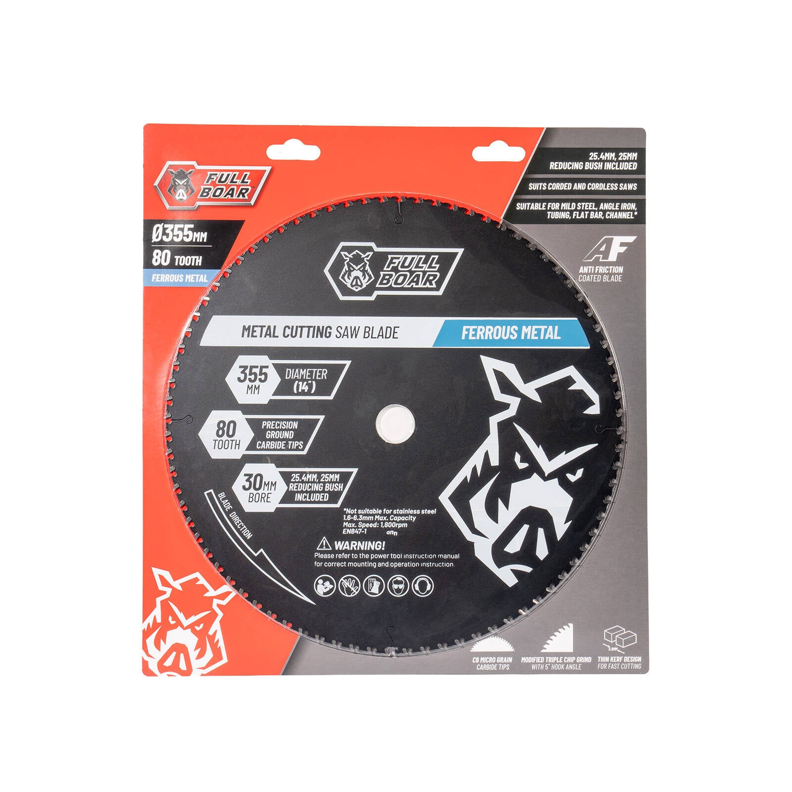 Full Boar 355mm 80T Ferrous Metal Circular Saw Blade, Anti-Friction Coated, 30mm Bore