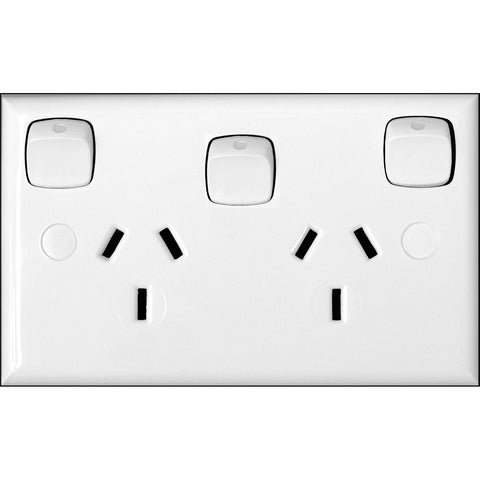 HPM 10A Double Powerpoint with Extra Switch White 240V Surface Mount CD777XWE