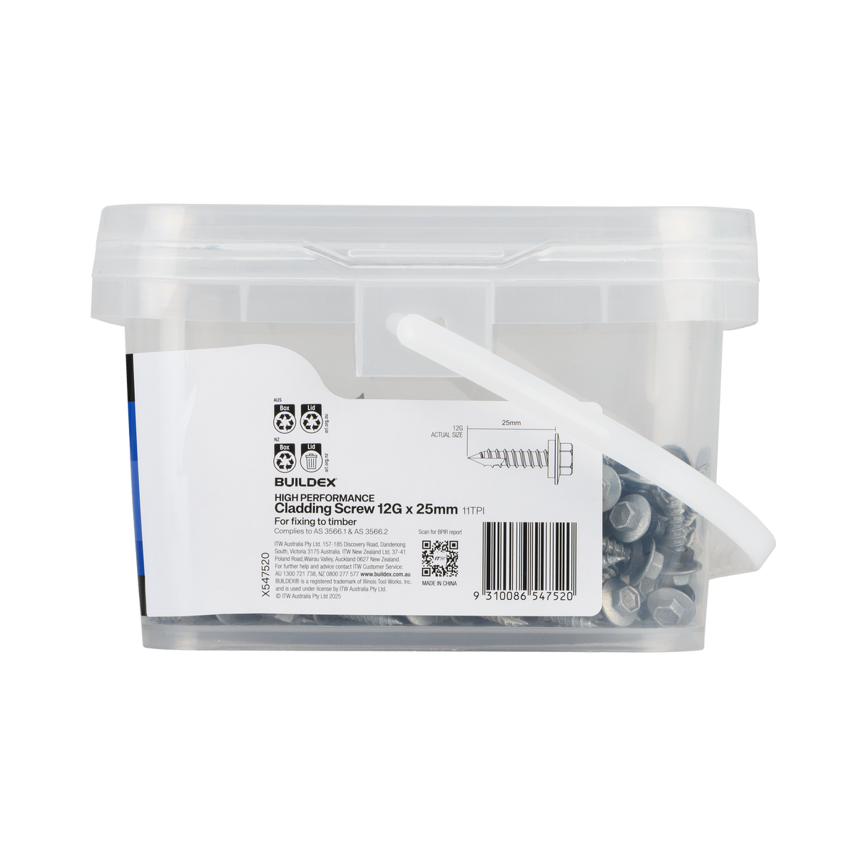 Buildex 12g x 25mm Cladding Screws - 500 Pack - Zinc-Alloy - Corrosion Resistant - SuperSaverAU - view 2