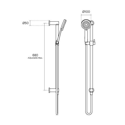 Rogerseller Tonic Hand Shower on Rail - Brushed Nickel Finish - 3 Star Water Rating - 3506003007