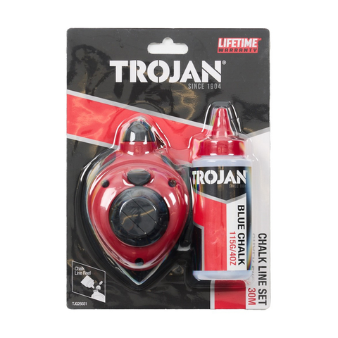 Trojan Retractable Chalk Line Set 30m with Blue Chalk Included