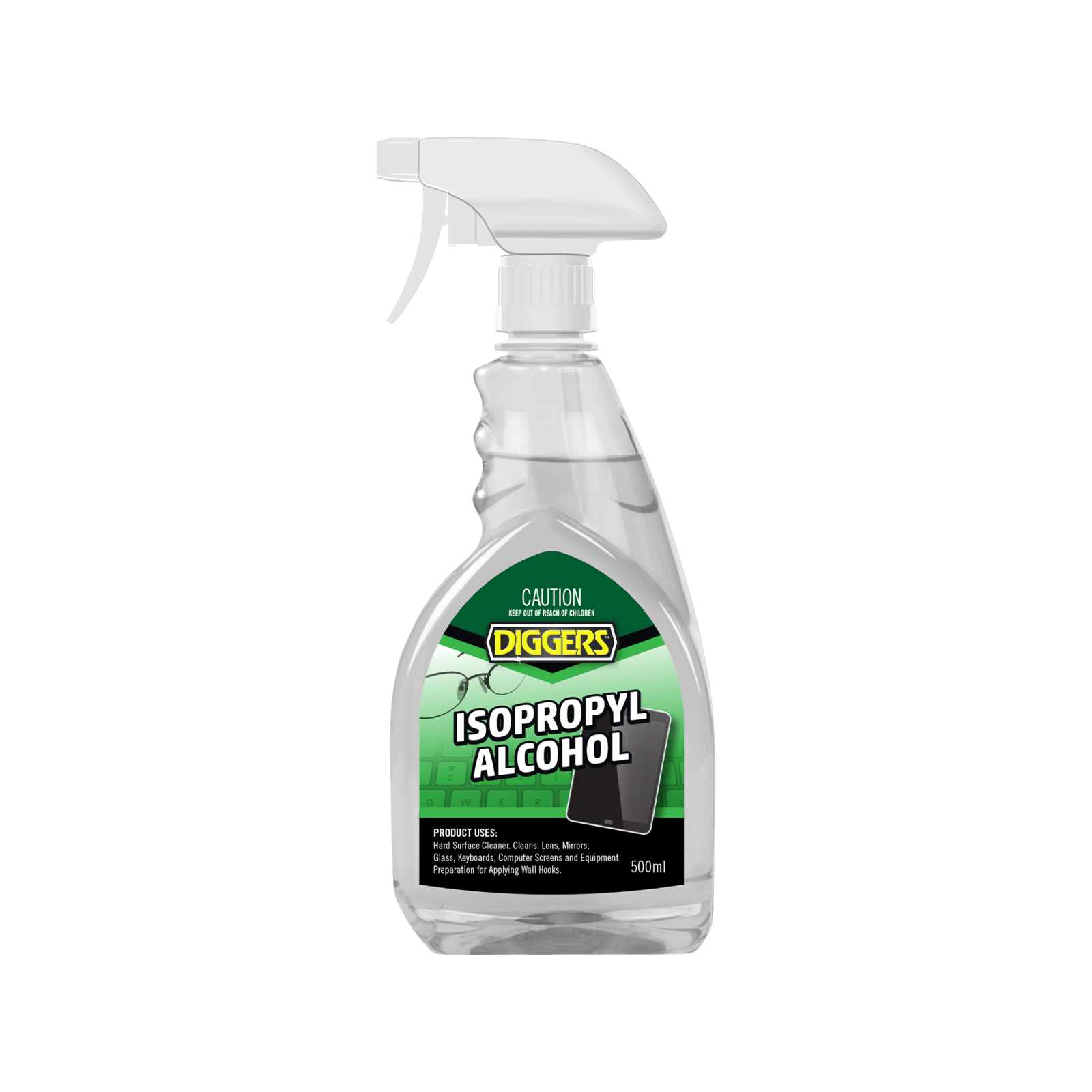 DIGGERS Isopropyl Alcohol 500ml - Clear Fast-Evaporating Surface Cleaner