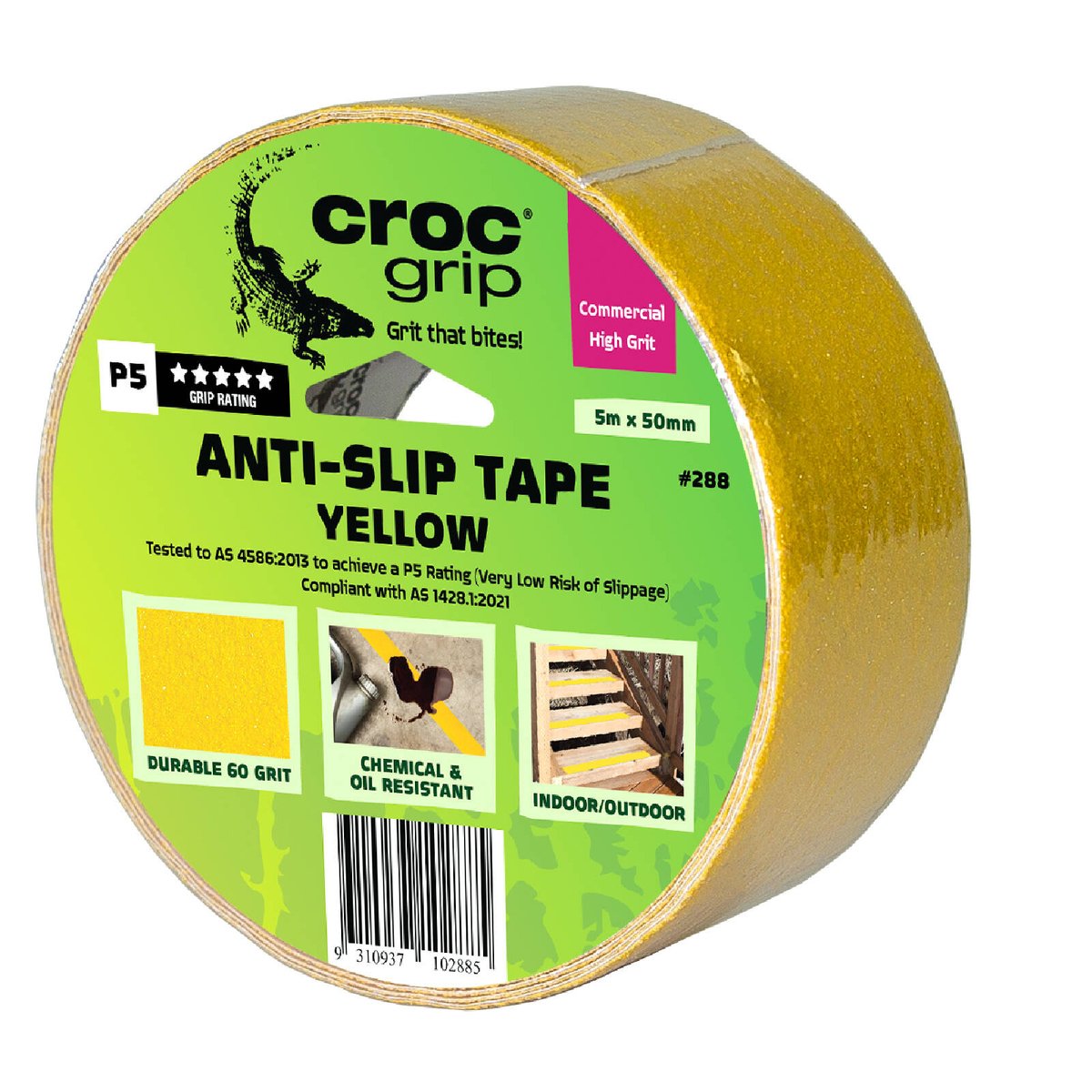 Croc Grip Yellow Anti Slip Tape 5m x 50mm Durable Water Resistant - SuperSaverAU - view 1