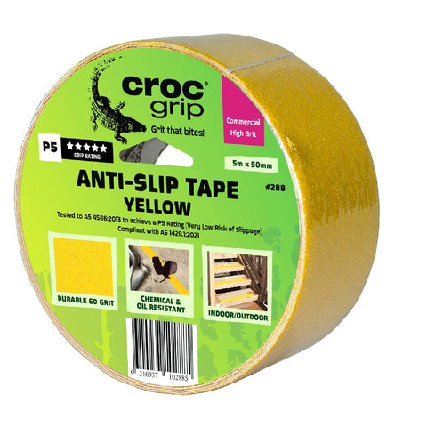 Croc Grip Yellow Anti Slip Tape 5m x 50mm Durable Water Resistant - SuperSaverAU - view 1
